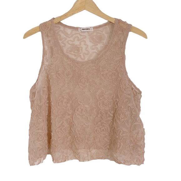 Free People Small Dusty Pink Sheer Floral Cropped Tank Top - Picture 1 of 10